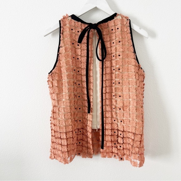 Rosanna Ocampo Lace Peach Sleeveless Blouse Top Embellished Size Large L - Picture 6 of 6
